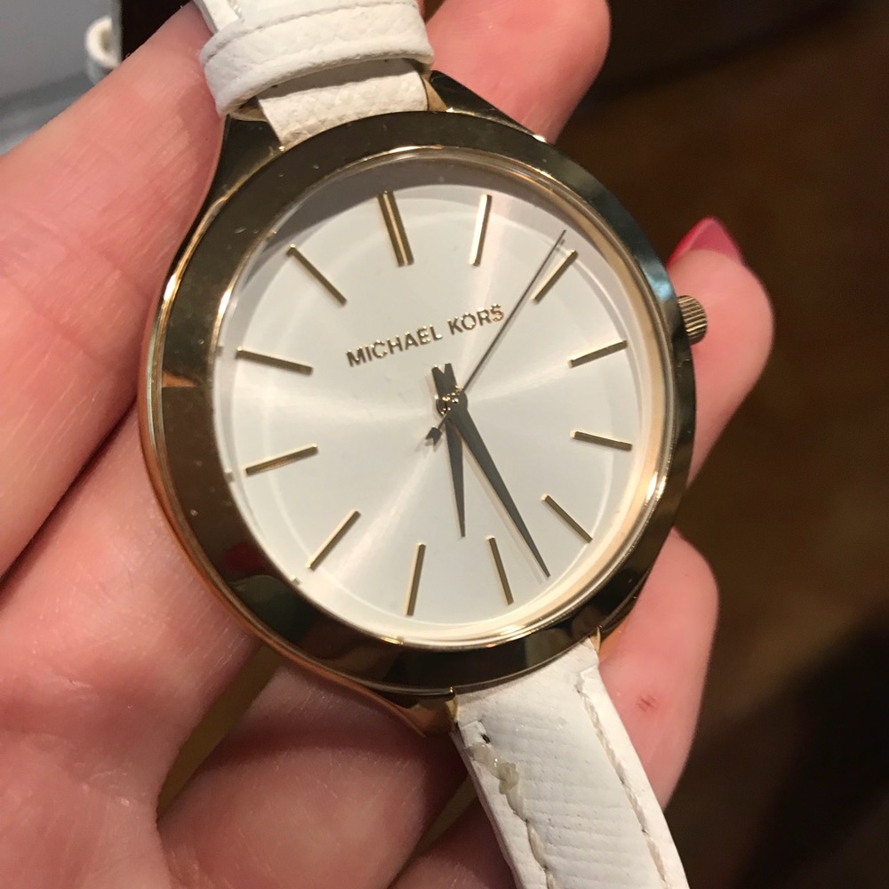 Michael Kors White and Gold Leather watch